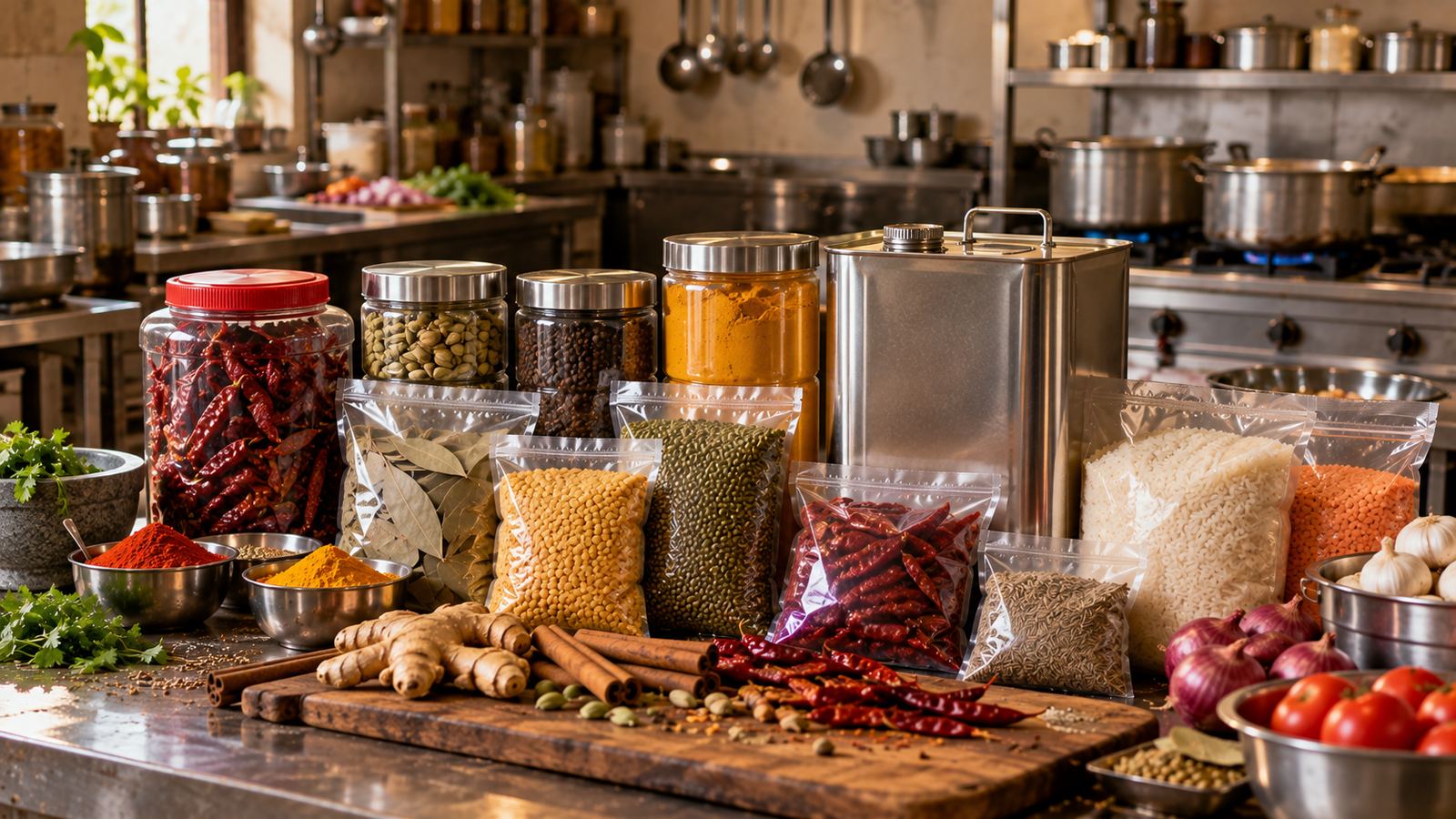 Bulk packs and ingredients on a kitchen counter